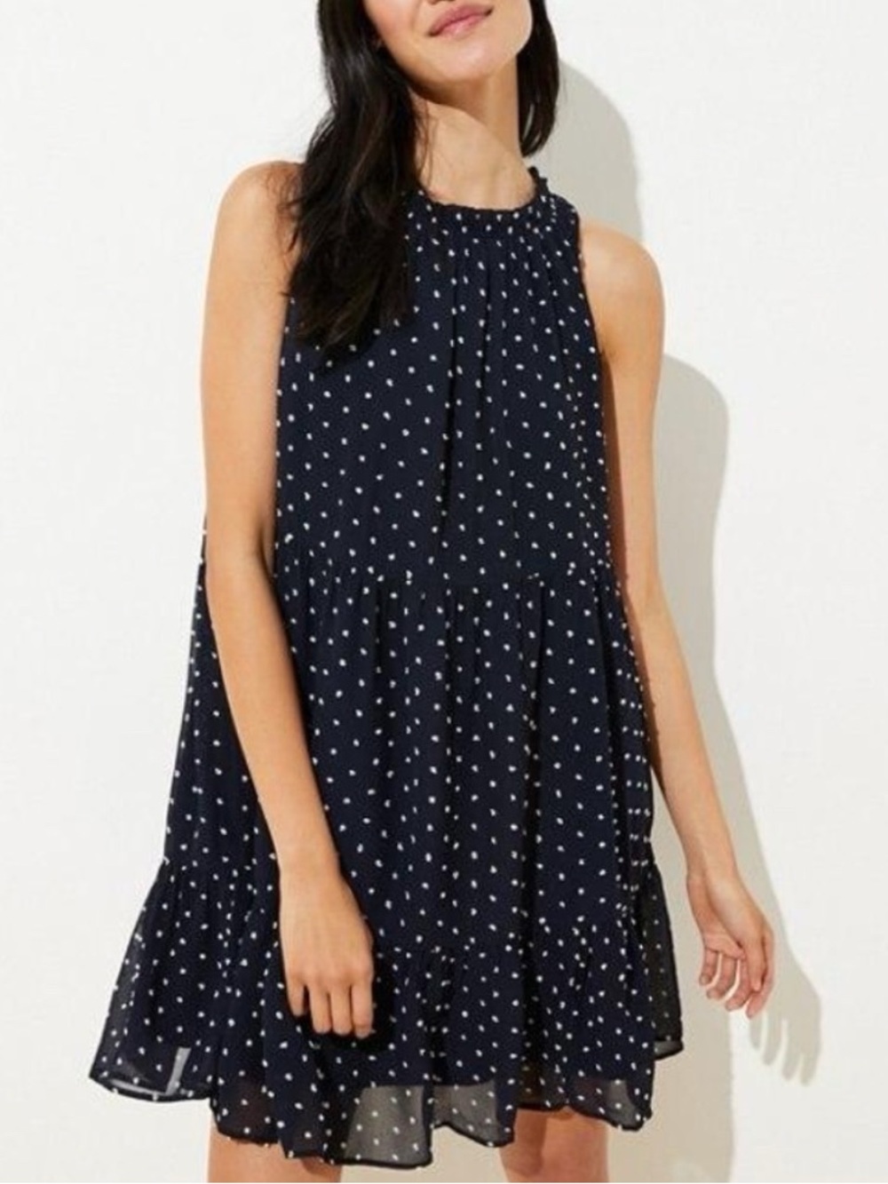 LOFT Navy and White Polka Dot Sleeveless Above-the-Knee Dress